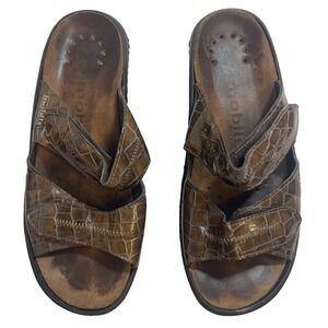 Mephisto Mobils Wedge Sandals Brown Crocodile Leather Womens 6 EU 37